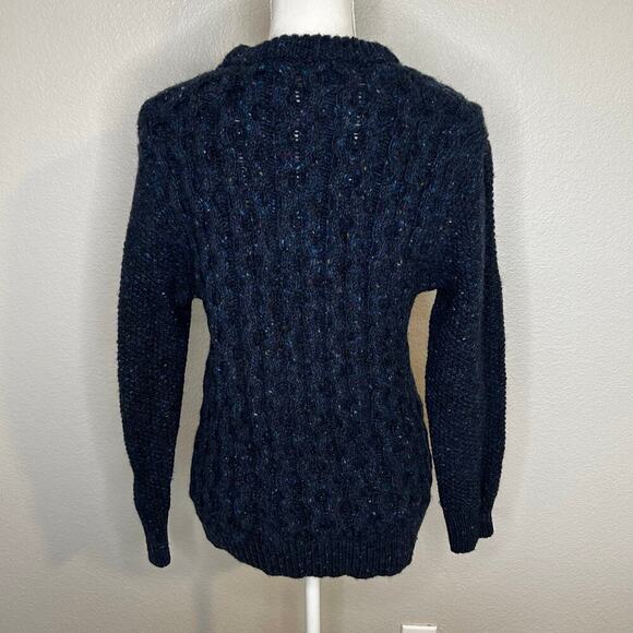 Kilcarra Club Monaco women's irish donegal wool blue cable knit sweater sz L - Picture 3 of 9